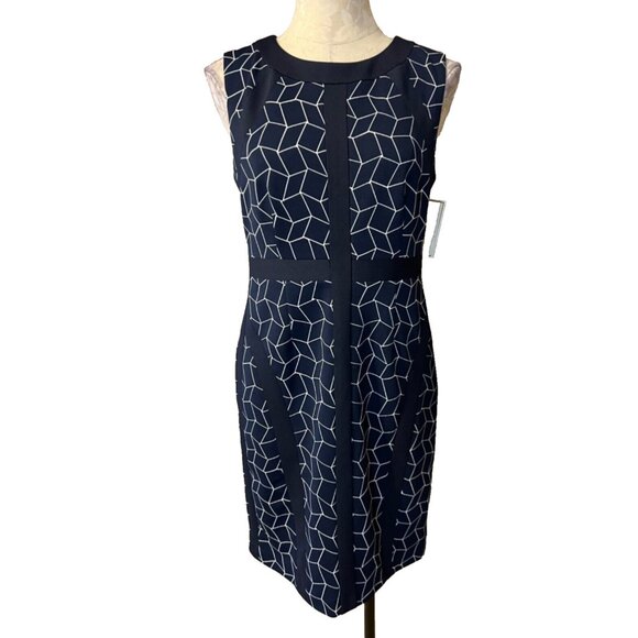 Donna Morgan Sheath Dress 10P 10 P Blue White Classic Career Church NWT NEW - Picture 2 of 9